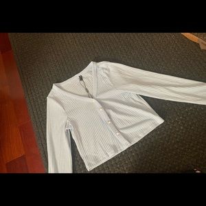 ZAFUL Ribbed Knit Crop Cardigan - Pastel Blue M